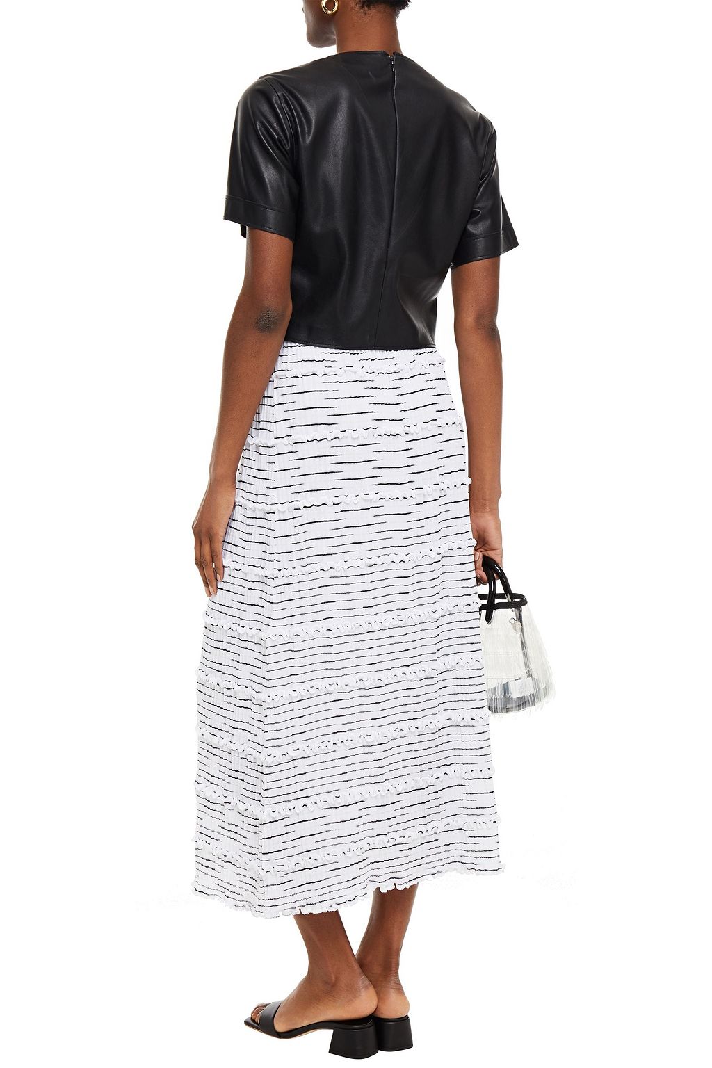 MISSONI Ruffle-trimmed pleated cotton-blend midi skirt