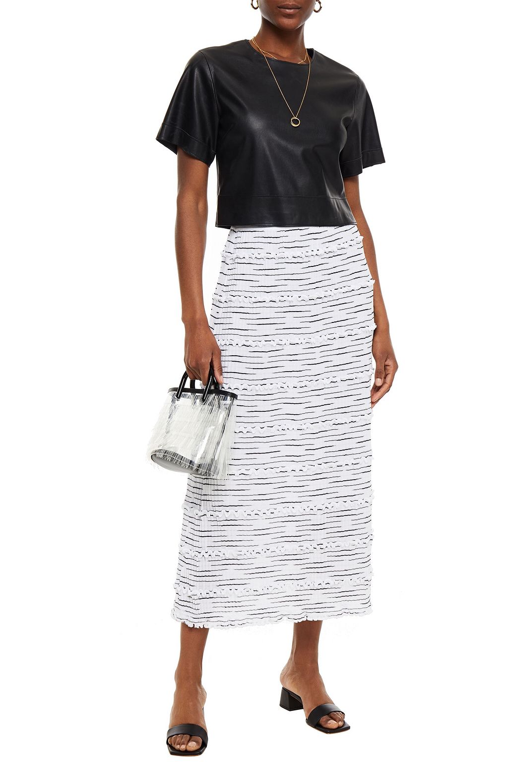 MISSONI Ruffle-trimmed pleated cotton-blend midi skirt