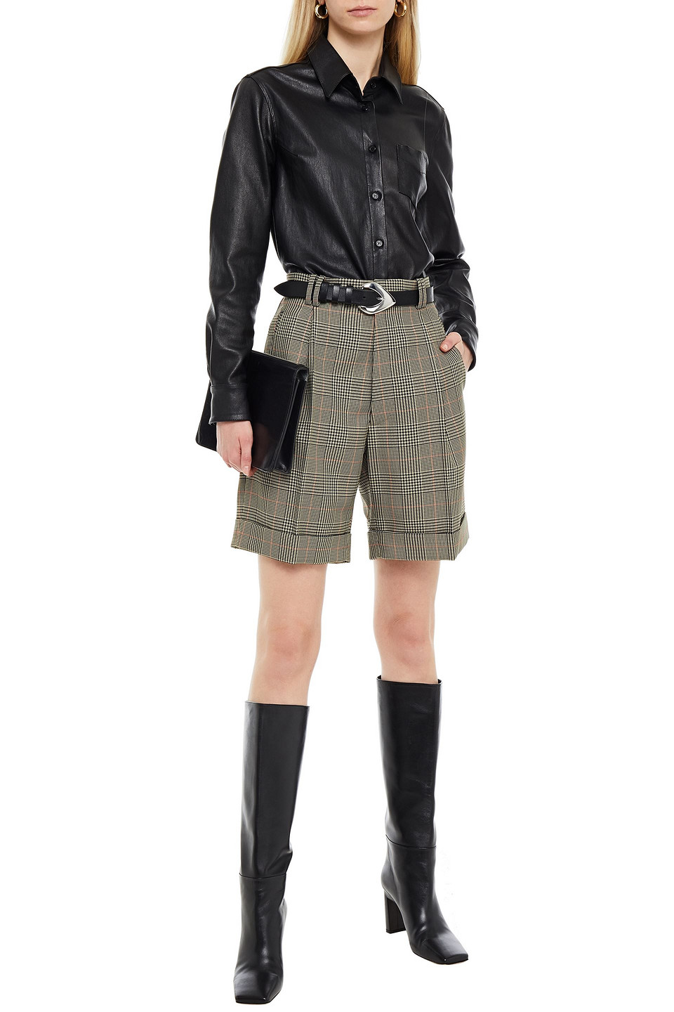 Shop Maison Margiela Pleated Prince Of Wales Checked Twill Shorts In Black