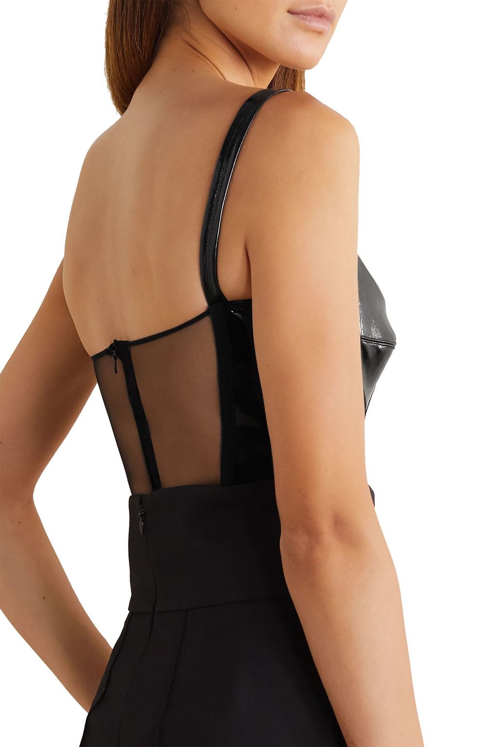 DAVID KOMA Patent-leather and tulle bodysuit