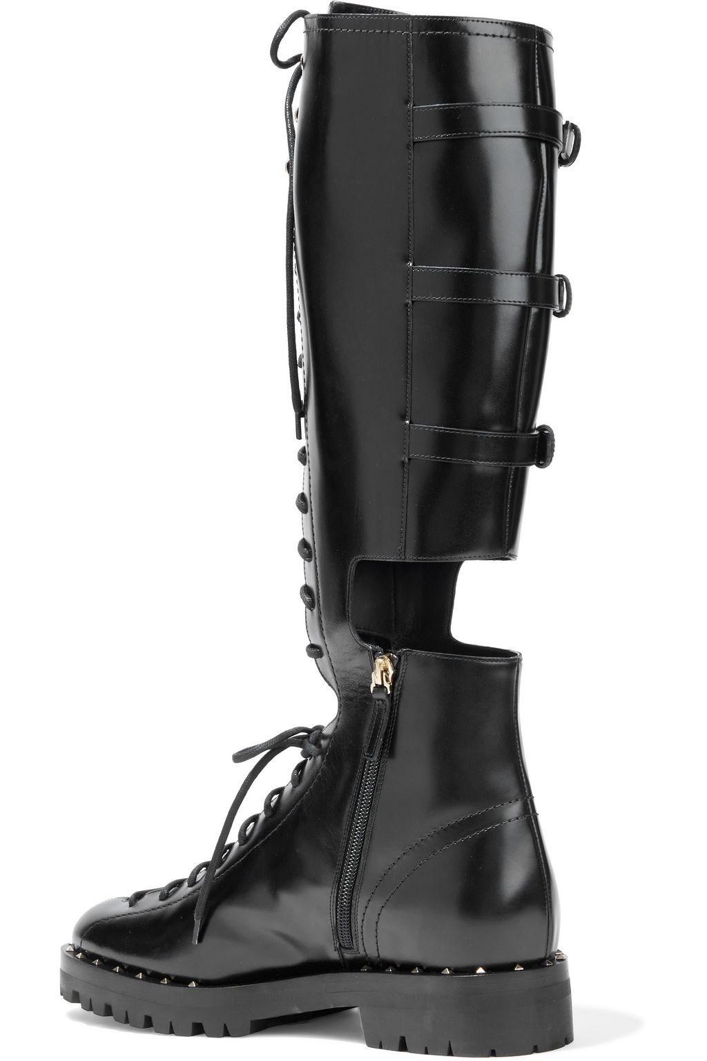VALENTINO GARAVANI Cutout buckled leather combat boots