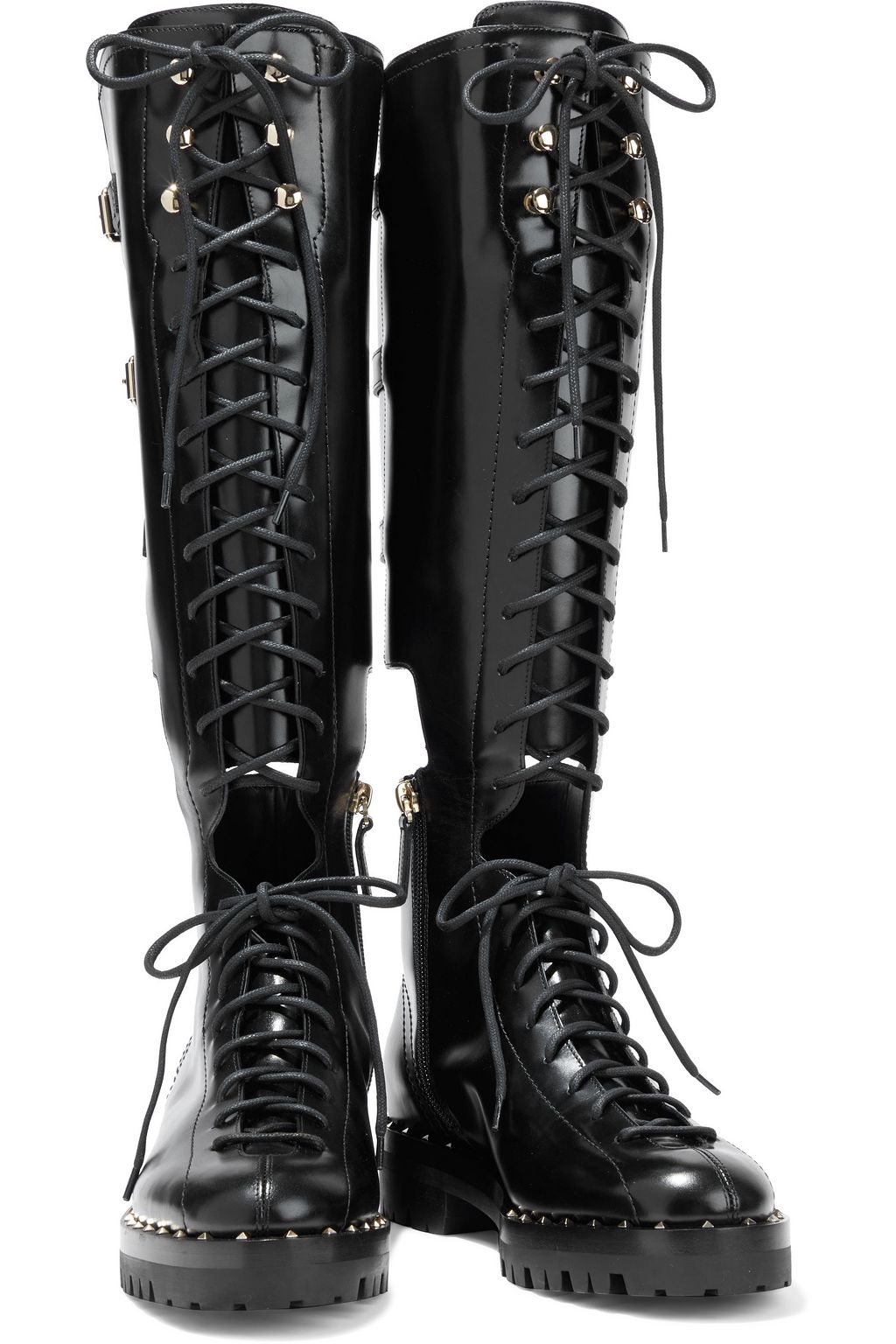 VALENTINO GARAVANI Cutout buckled leather combat boots