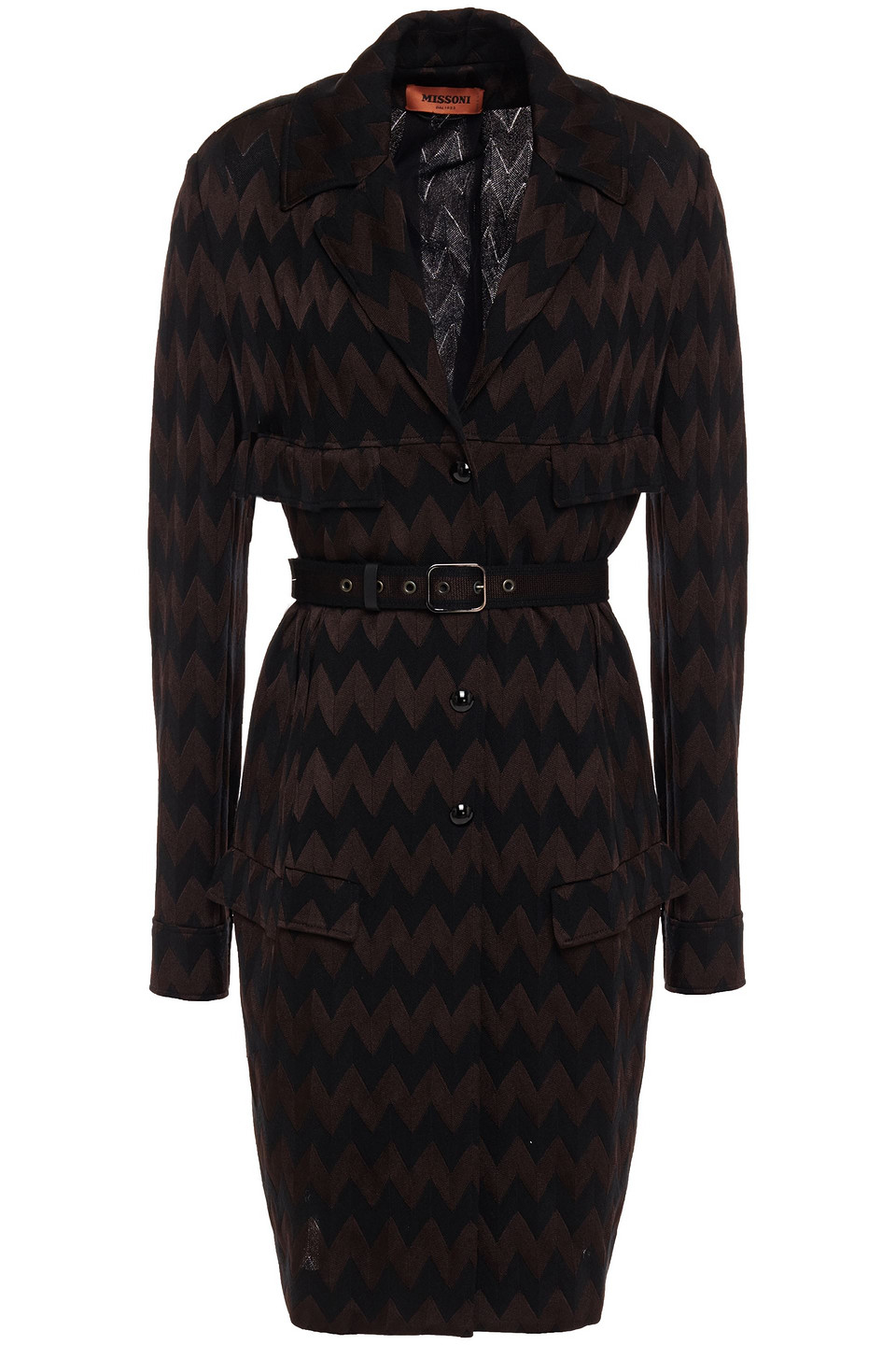 Missoni Woman Belted Crochet-knit Coat Chocolate Size 40