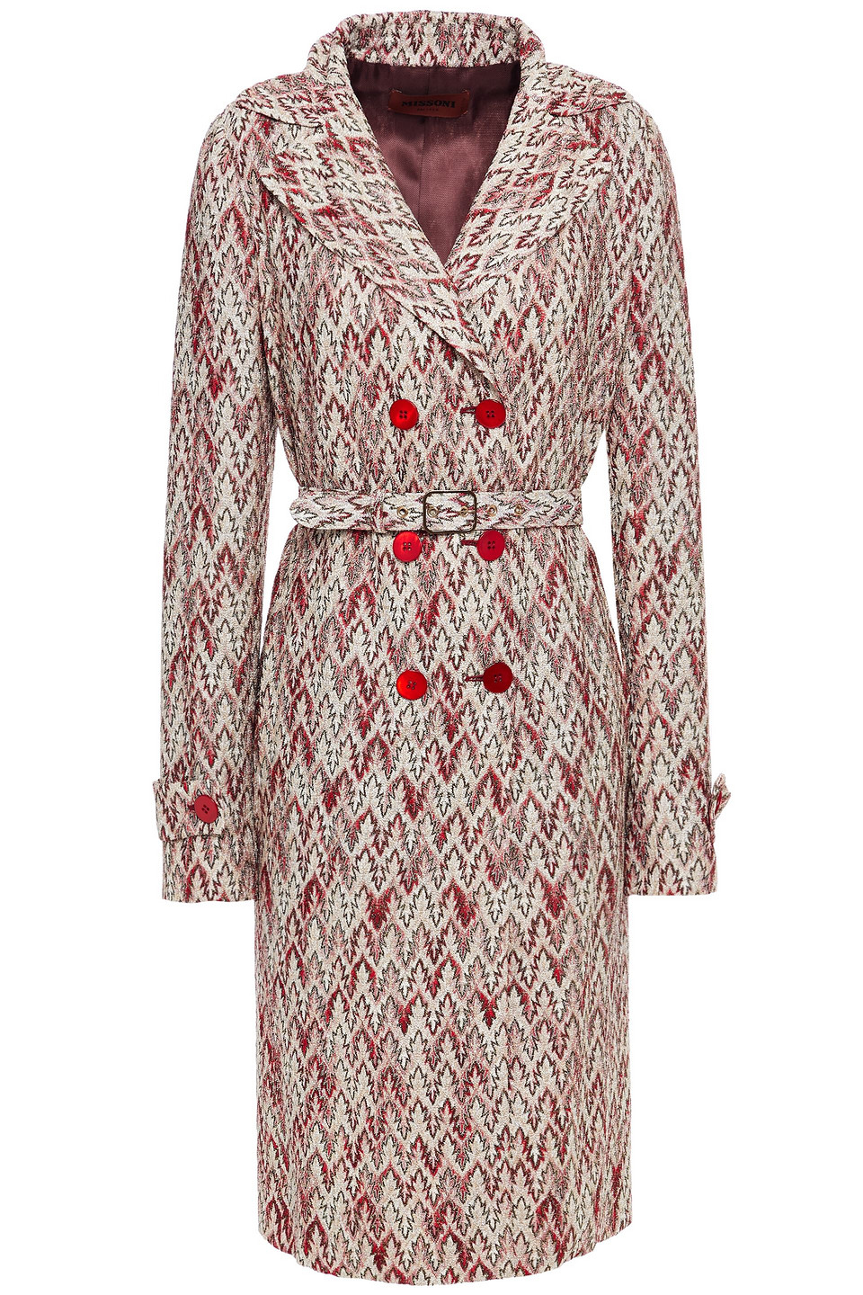 Missoni Woman Double-breasted Metallic Crochet-knit Trench Coat Crimson Size 40
