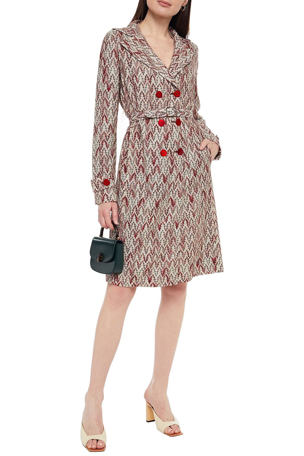 MISSONI Double-breasted metallic crochet-knit trench coat