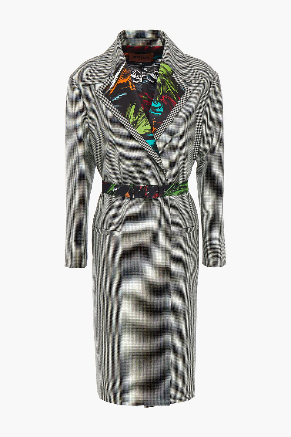 Missoni Woman Belted Houndstooth Wool And Mohair-blend Coat Black Size 40