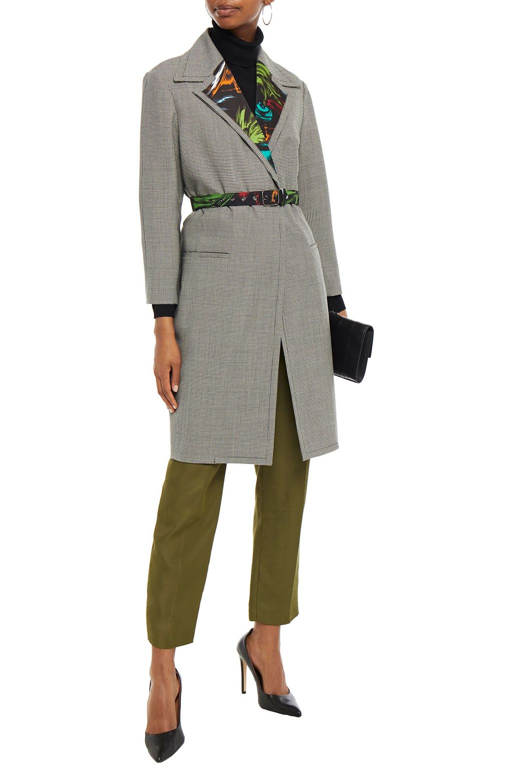 MISSONI Belted houndstooth wool and mohair-blend coat