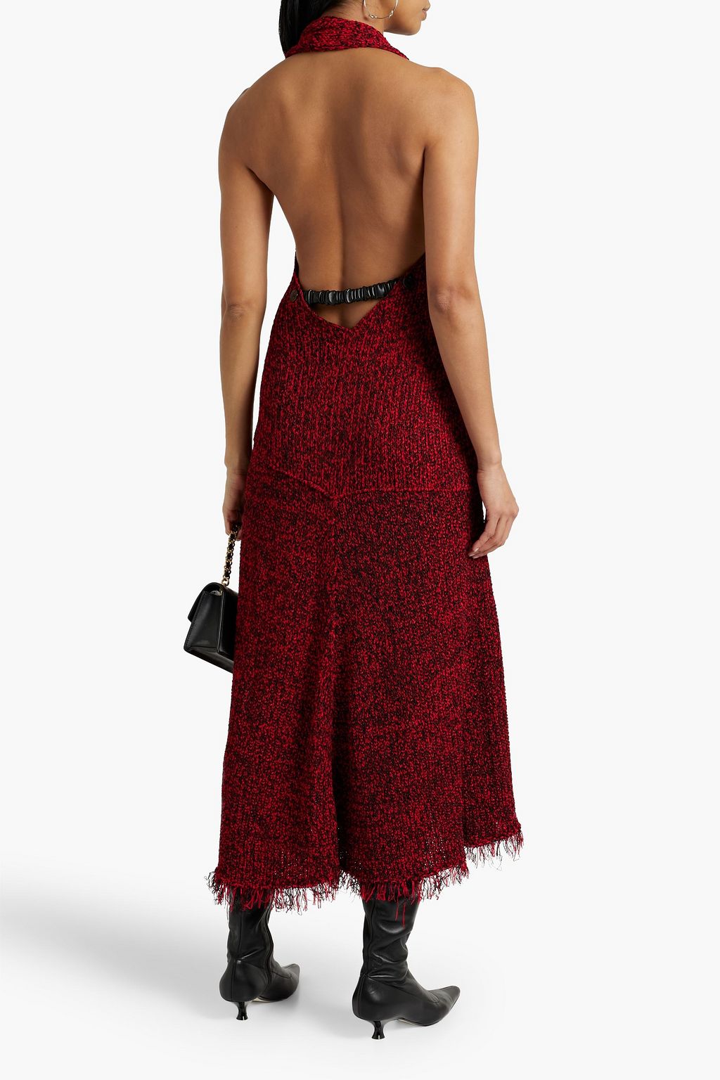 PROENZA SCHOULER 오픈 백 프레이 디테일 니트 홀터넥 맥시 드레스