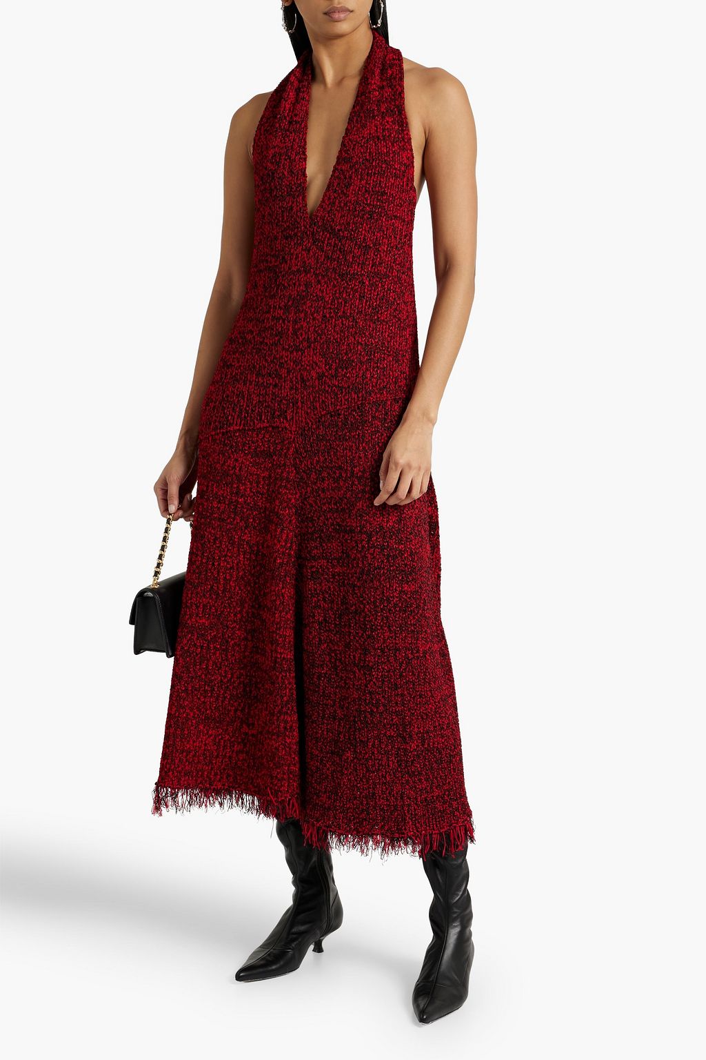 PROENZA SCHOULER 오픈 백 프레이 디테일 니트 홀터넥 맥시 드레스