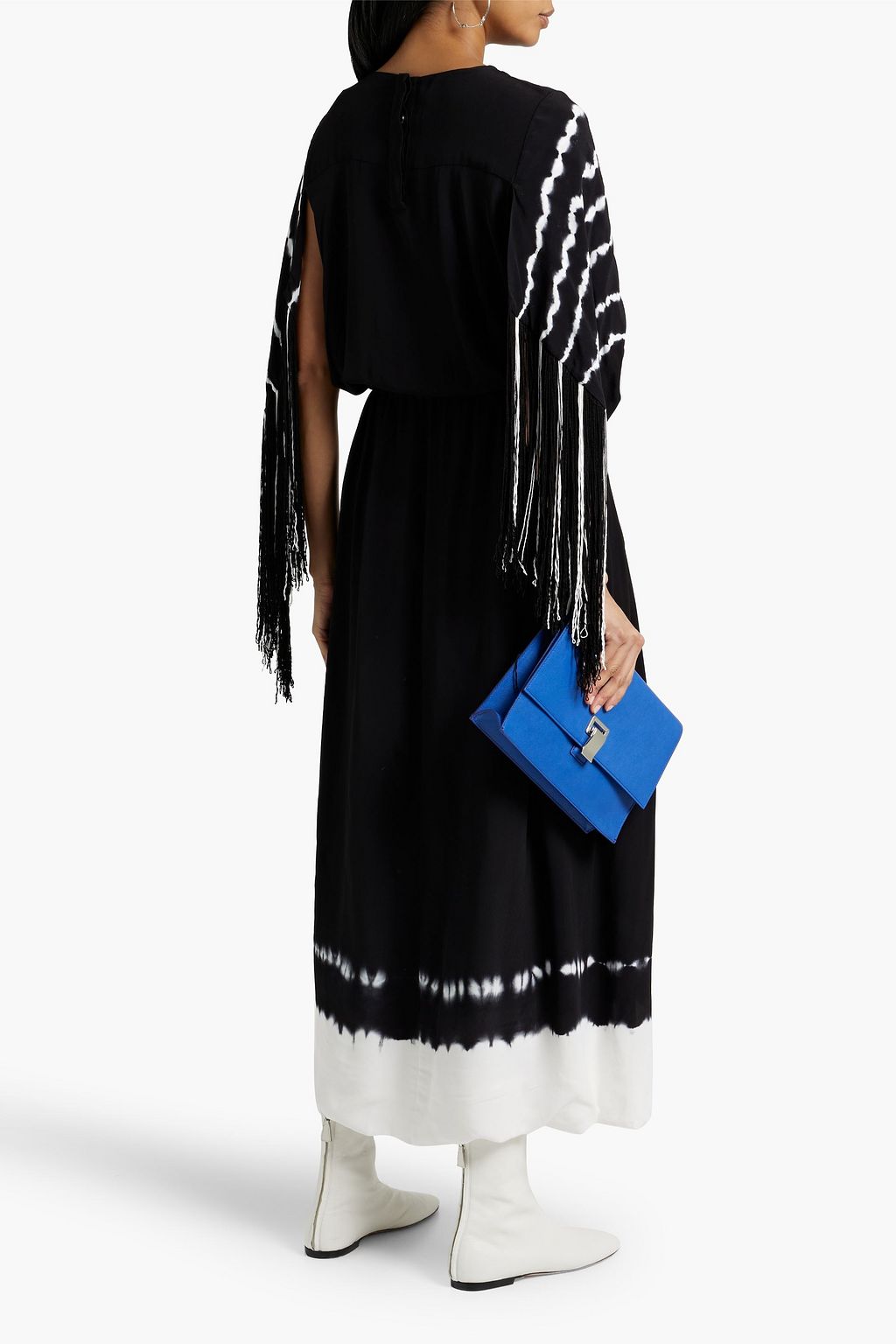 PROENZA SCHOULER 프린지 장식 개더 디테일 타이다이 크레이프 드 신 맥시 드레스