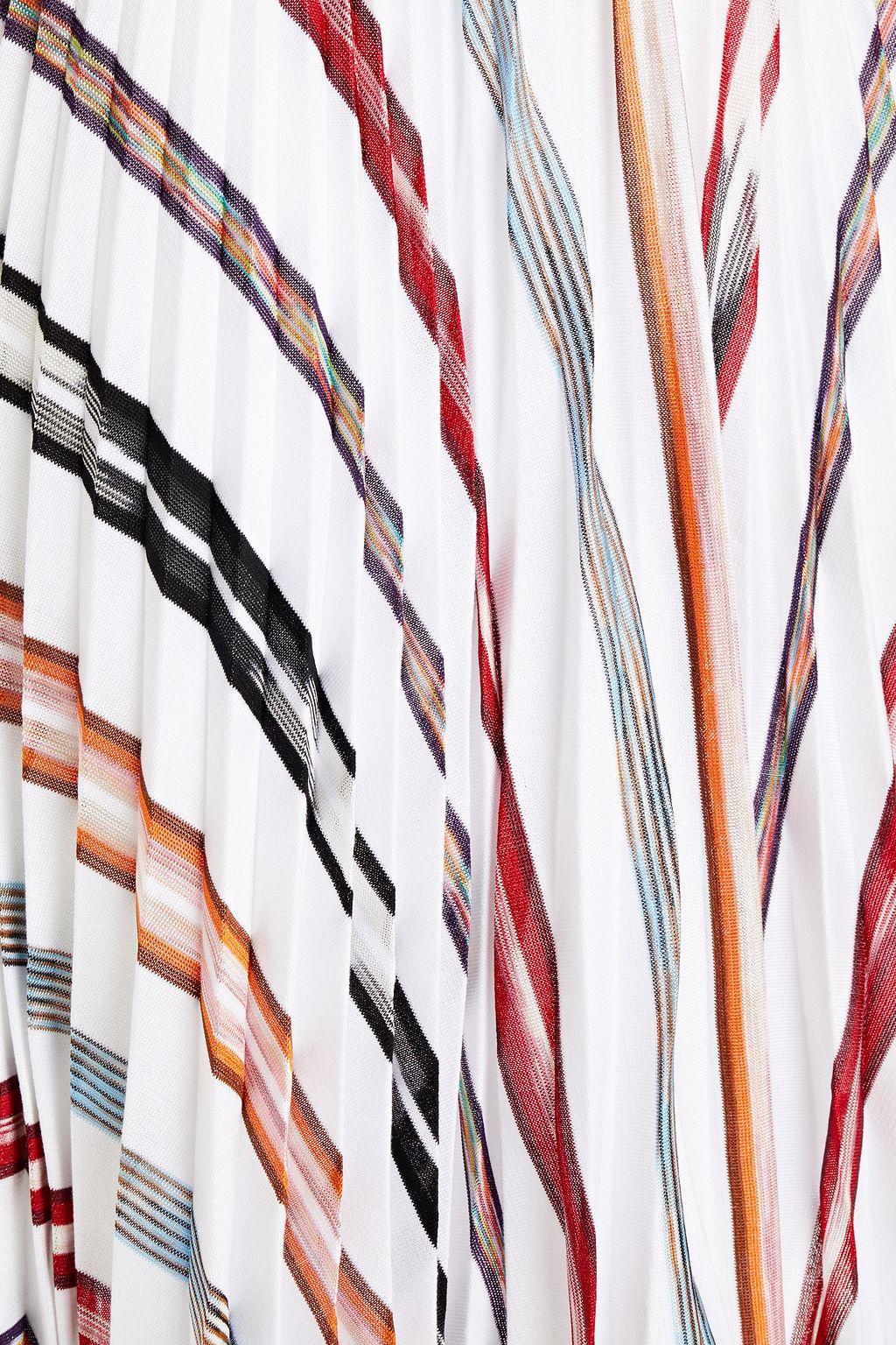 MISSONI Pleated striped crochet-knit cotton-blend skirt