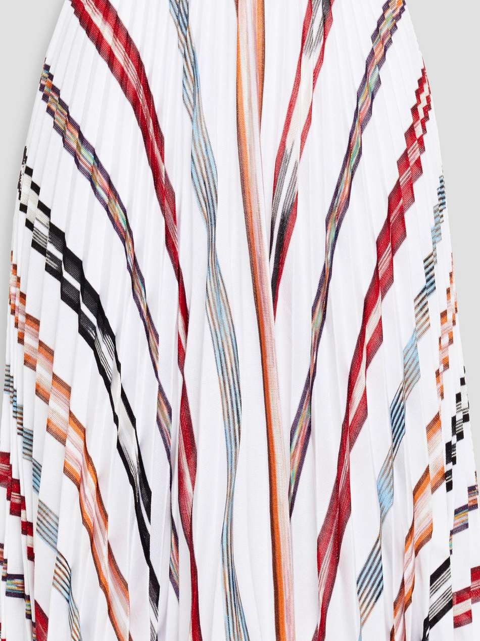 pleated striped crochet-knit cotton-blend skirt
