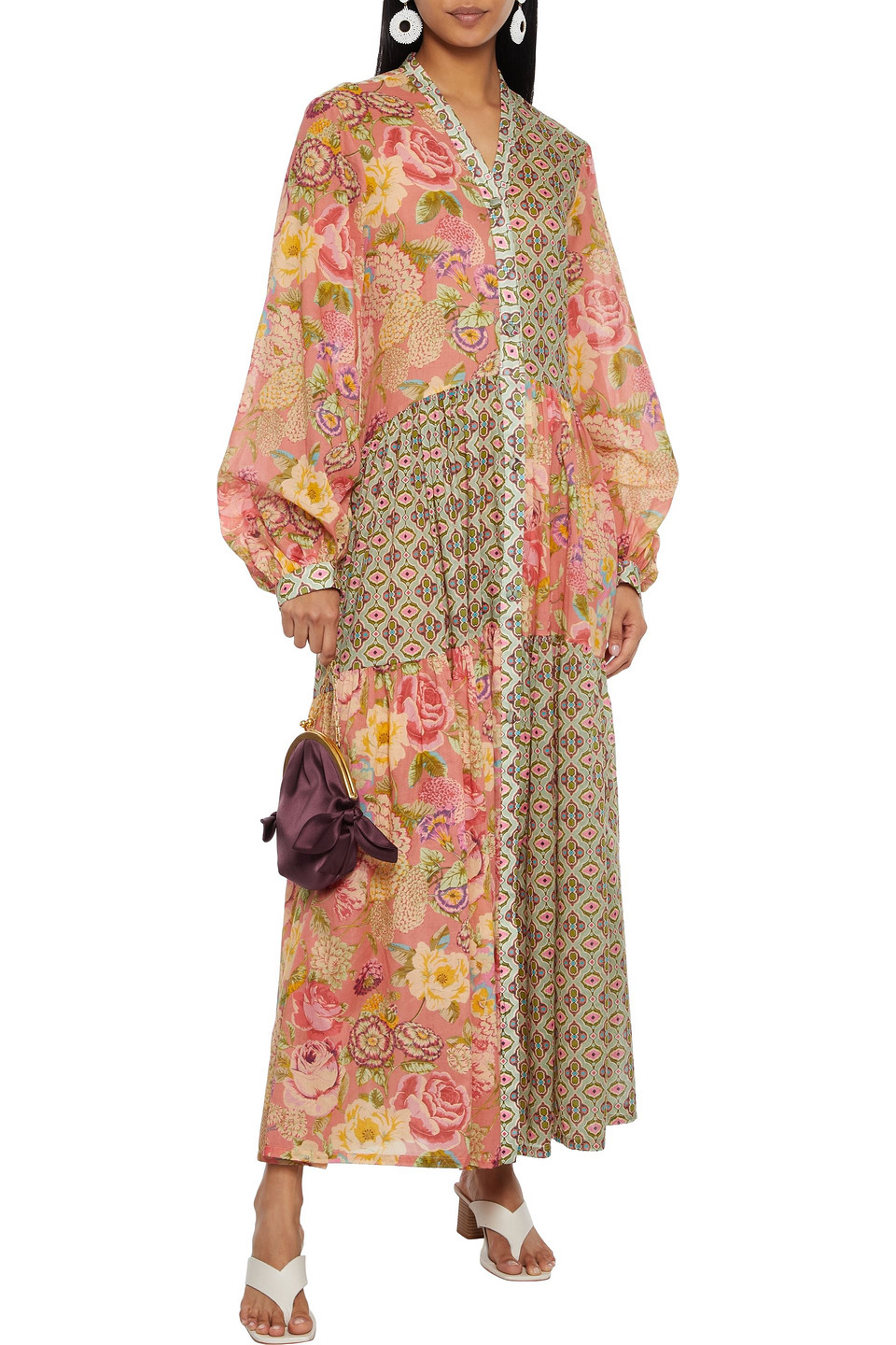 Anjuna Luella Patchwork Printed Cotton-voile Maxi Dress In Antique Rose