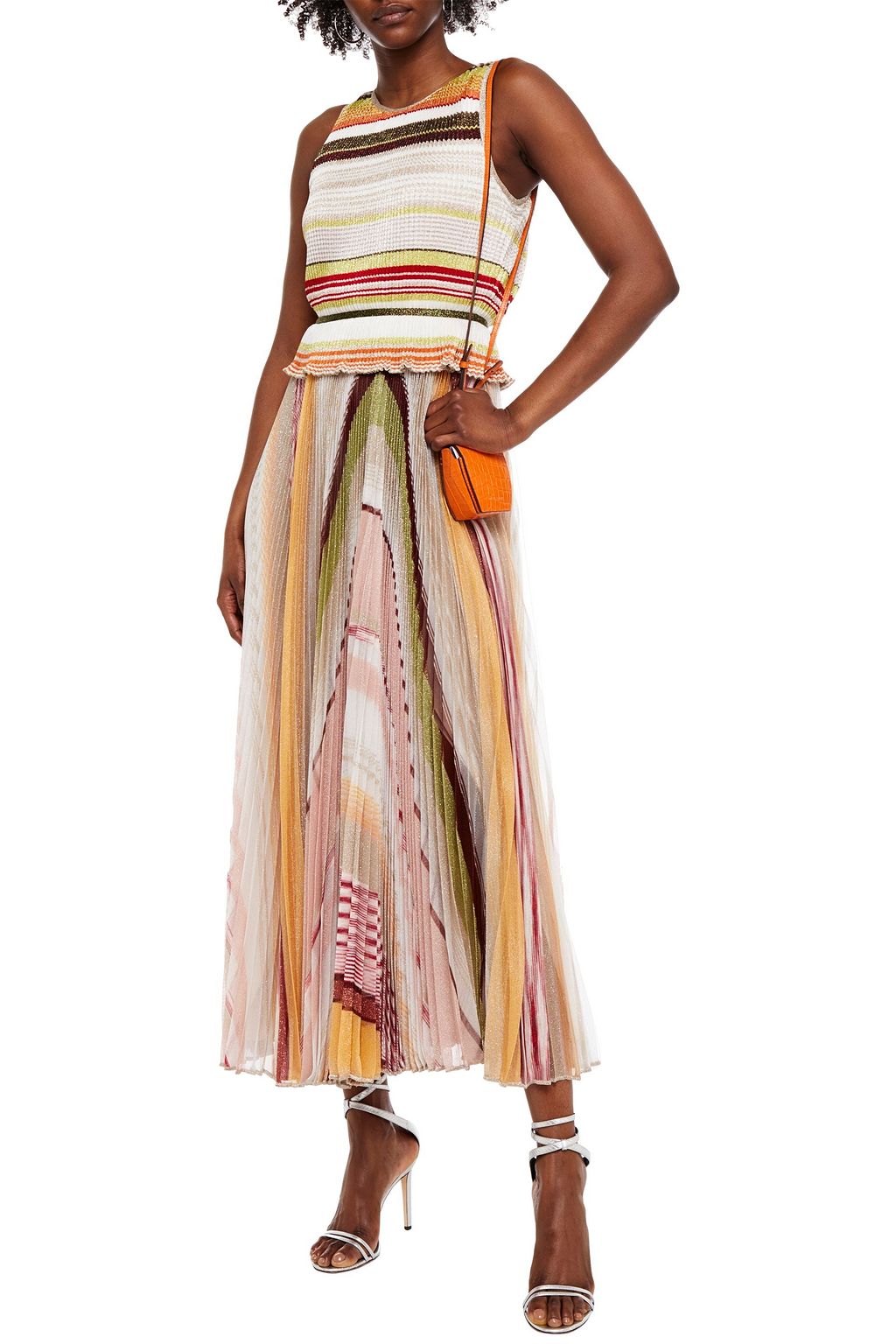 MISSONI Ruffled pleated knitted maxi dress
