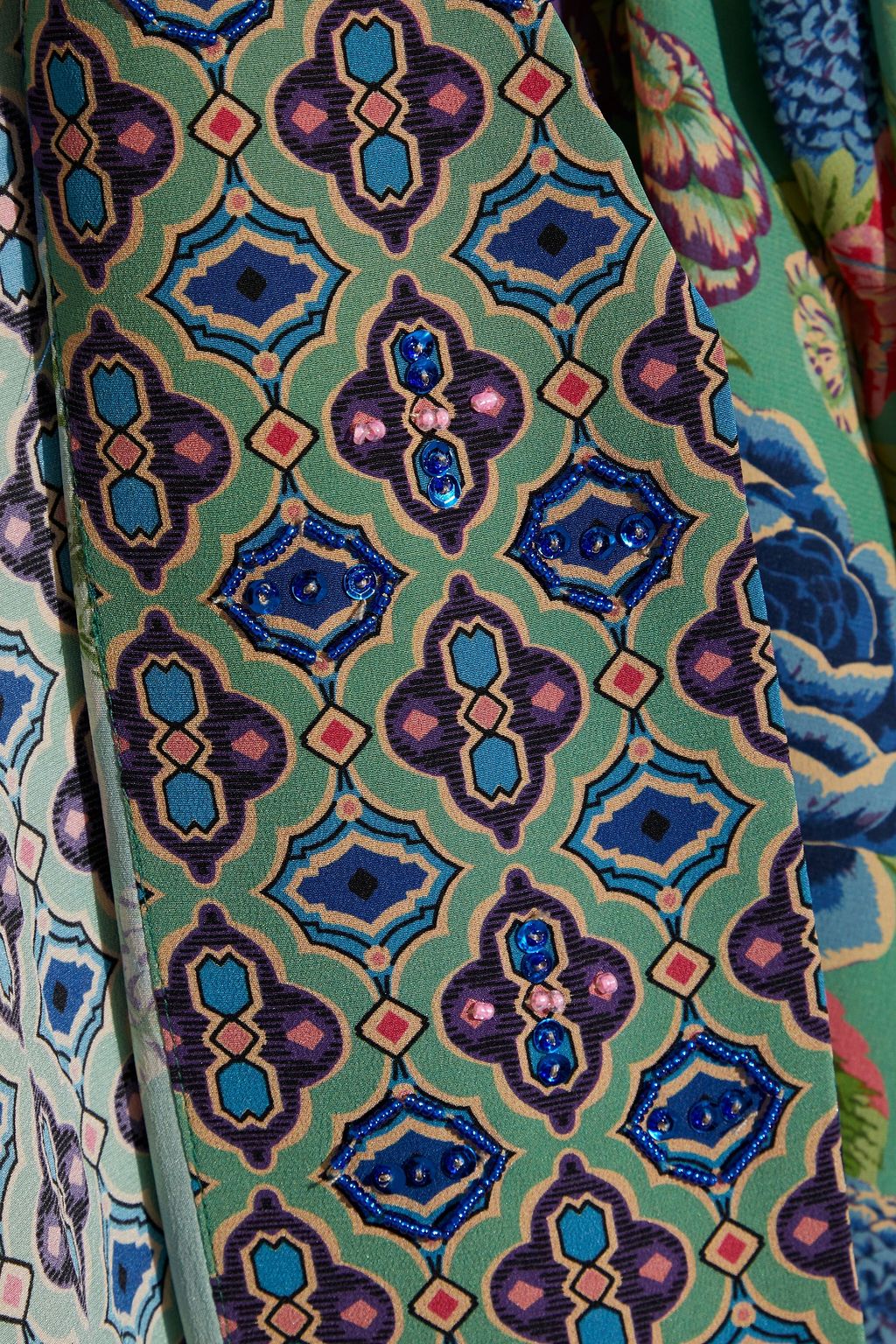 ANJUNA Selene bead-embellished paneled printed silk crepe de chine kimono