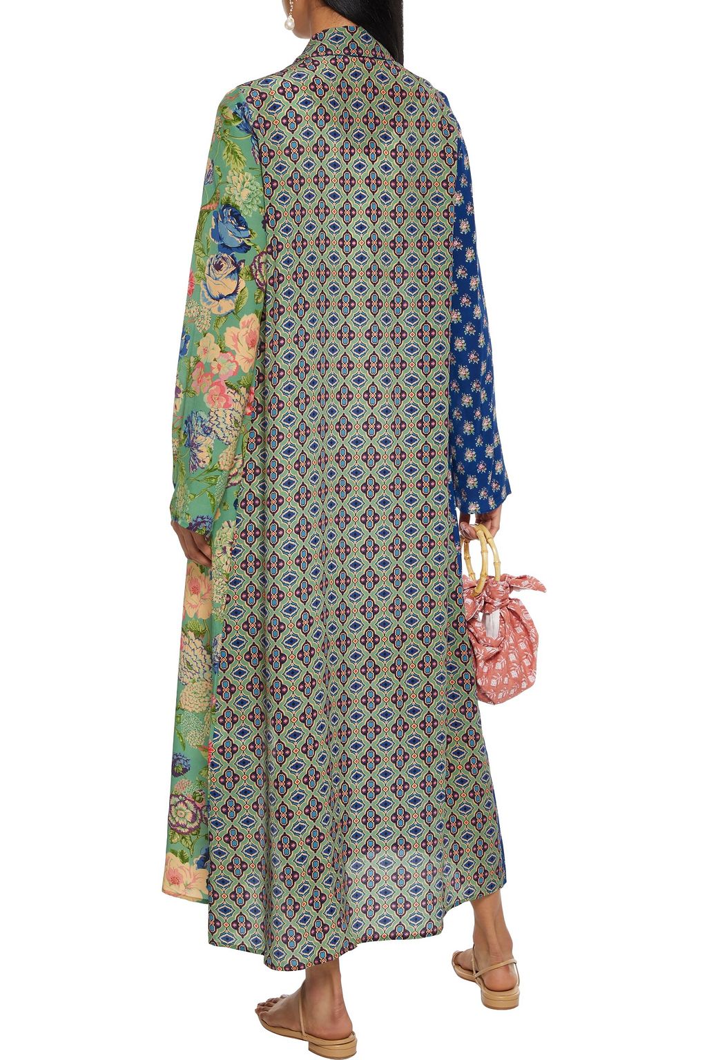 ANJUNA Selene bead-embellished paneled printed silk crepe de chine kimono