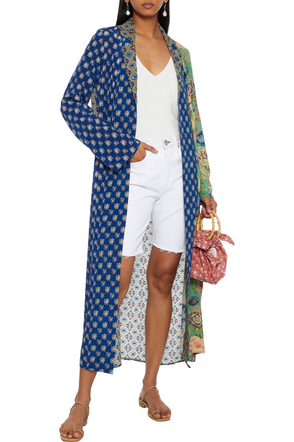 ANJUNA Selene bead-embellished paneled printed silk crepe de chine kimono