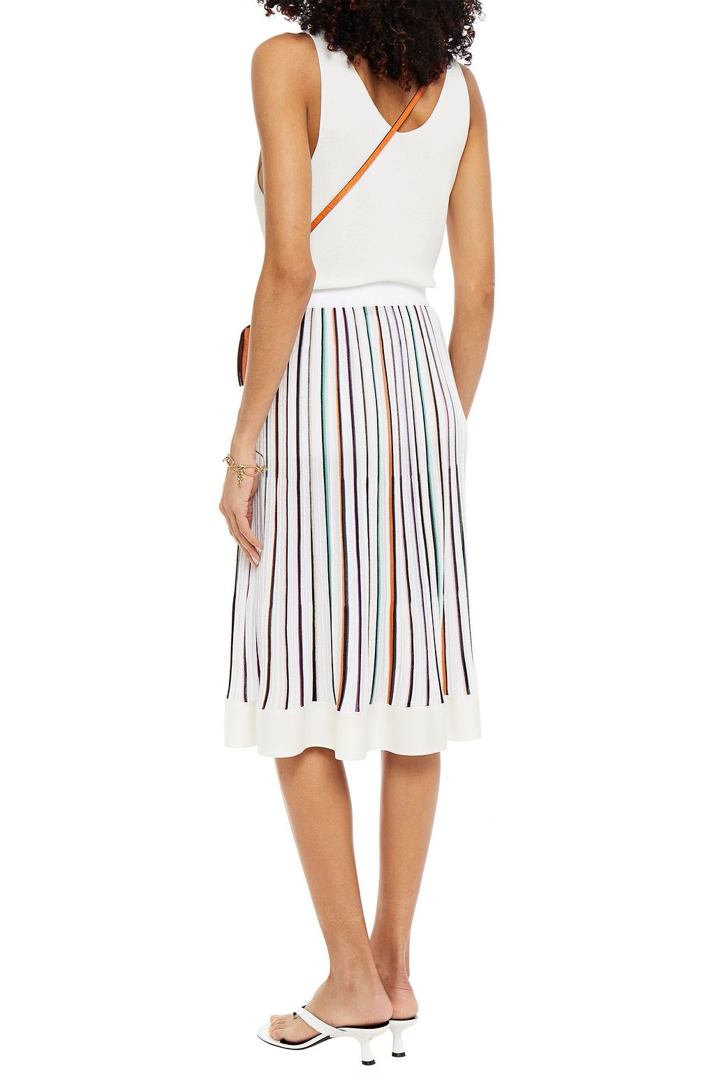 MISSONI Pleated striped crochet-knit skirt