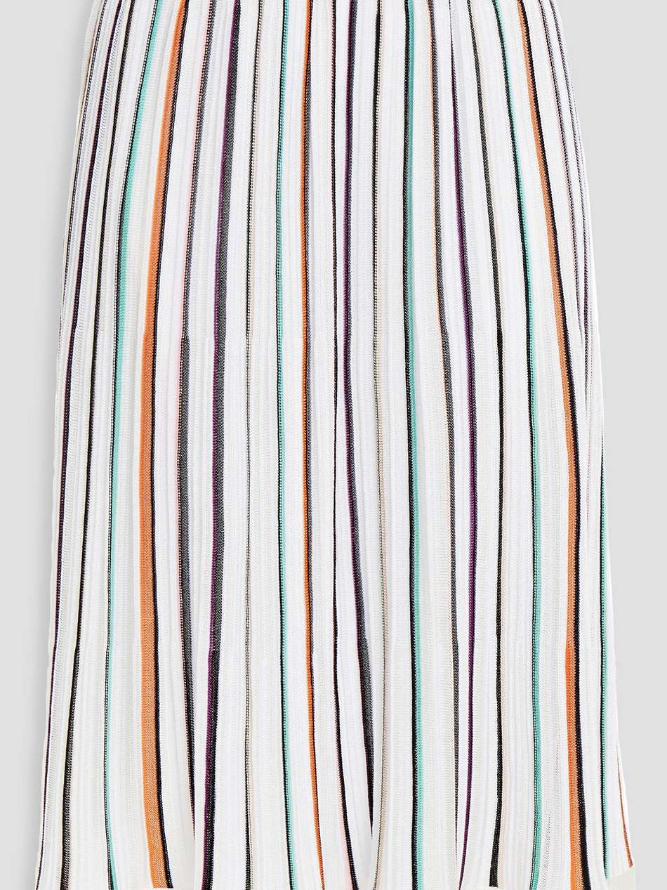 pleated striped crochet-knit skirt