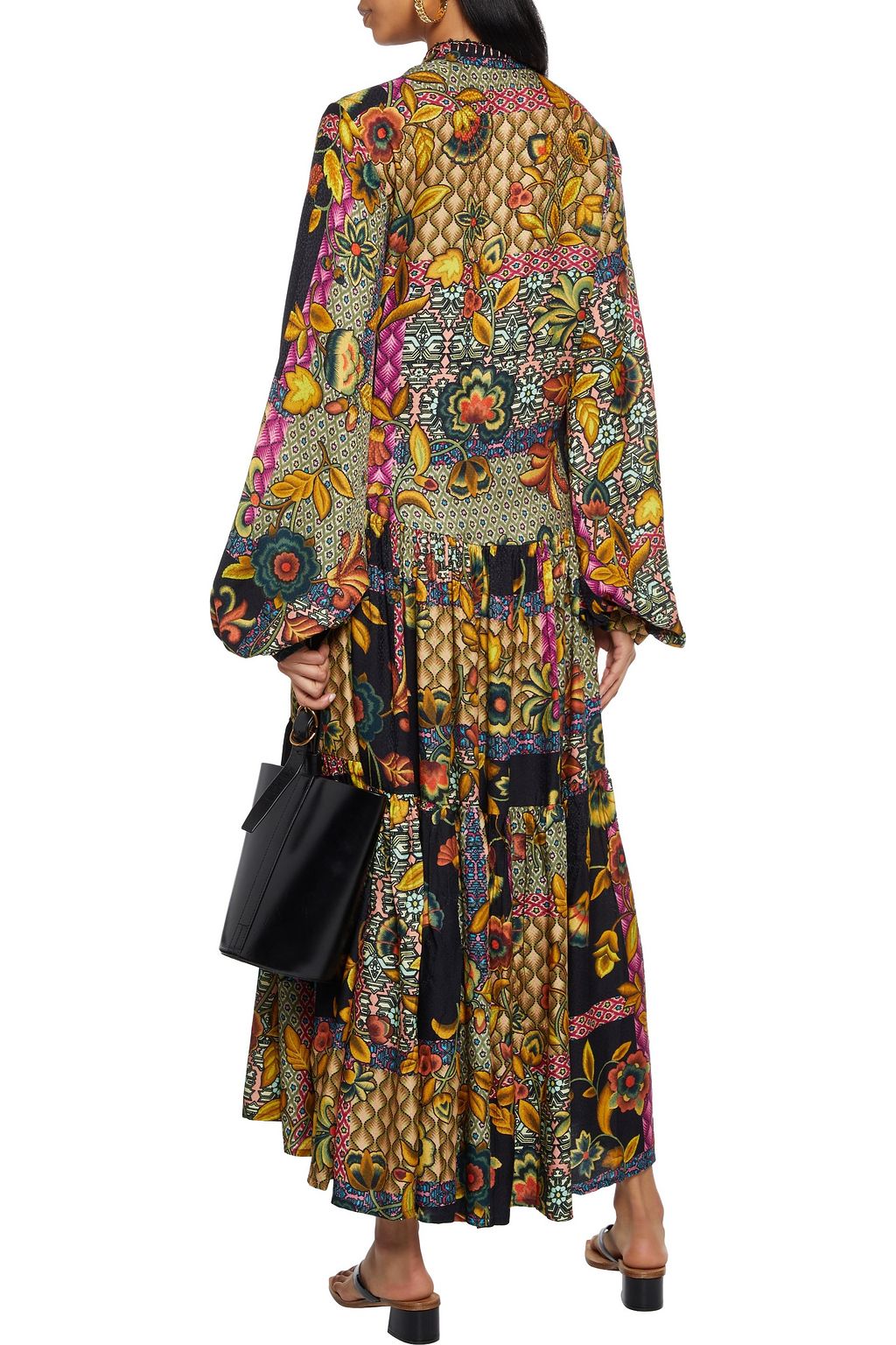 ANJUNA Linda crochet-trimmed printed satin-jacquard midi dress