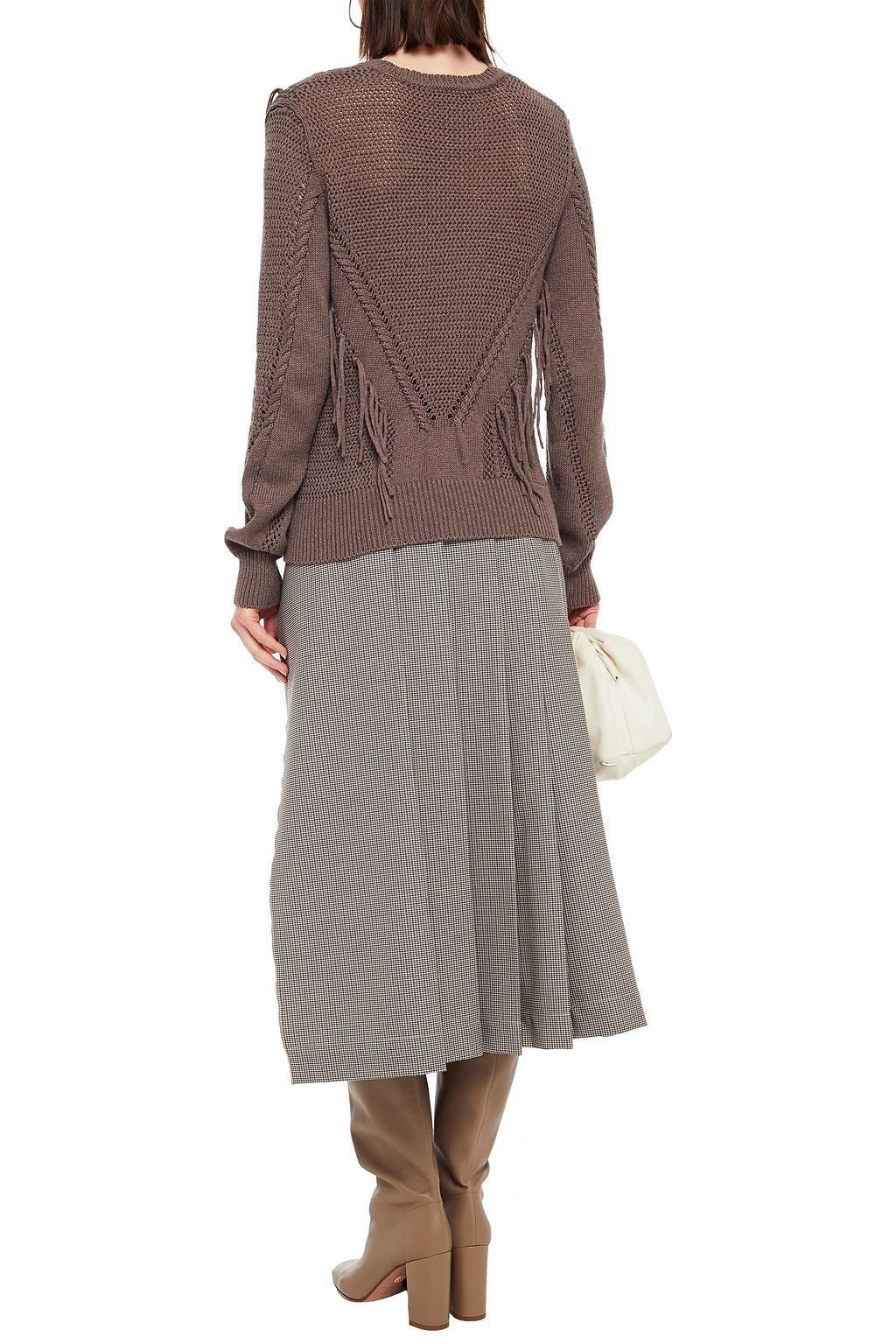AUTUMN CASHMERE Fringed crochet-knit cotton sweater
