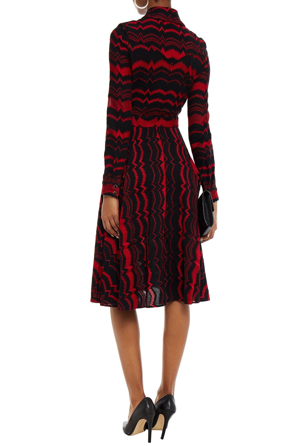 MISSONI Pleated crochet-knit cotton-blend midi shirt dress