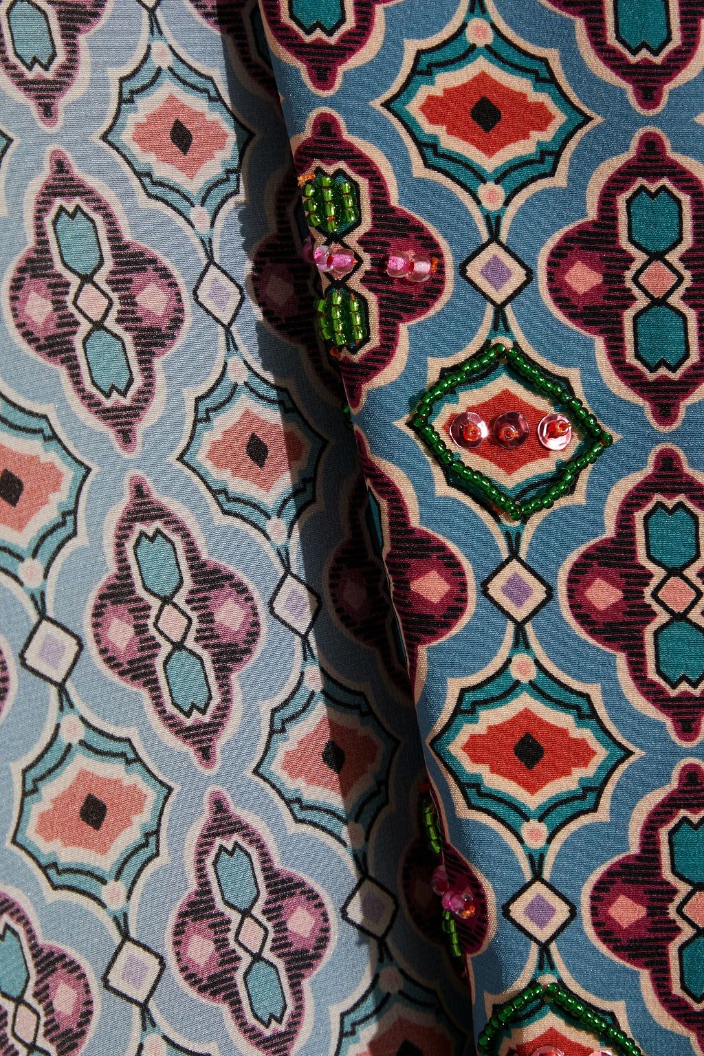 ANJUNA Selene bead-embellished paneled printed silk crepe de chine kimono