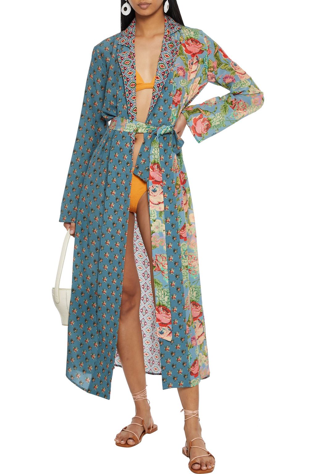 ANJUNA Selene bead-embellished paneled printed silk crepe de chine kimono