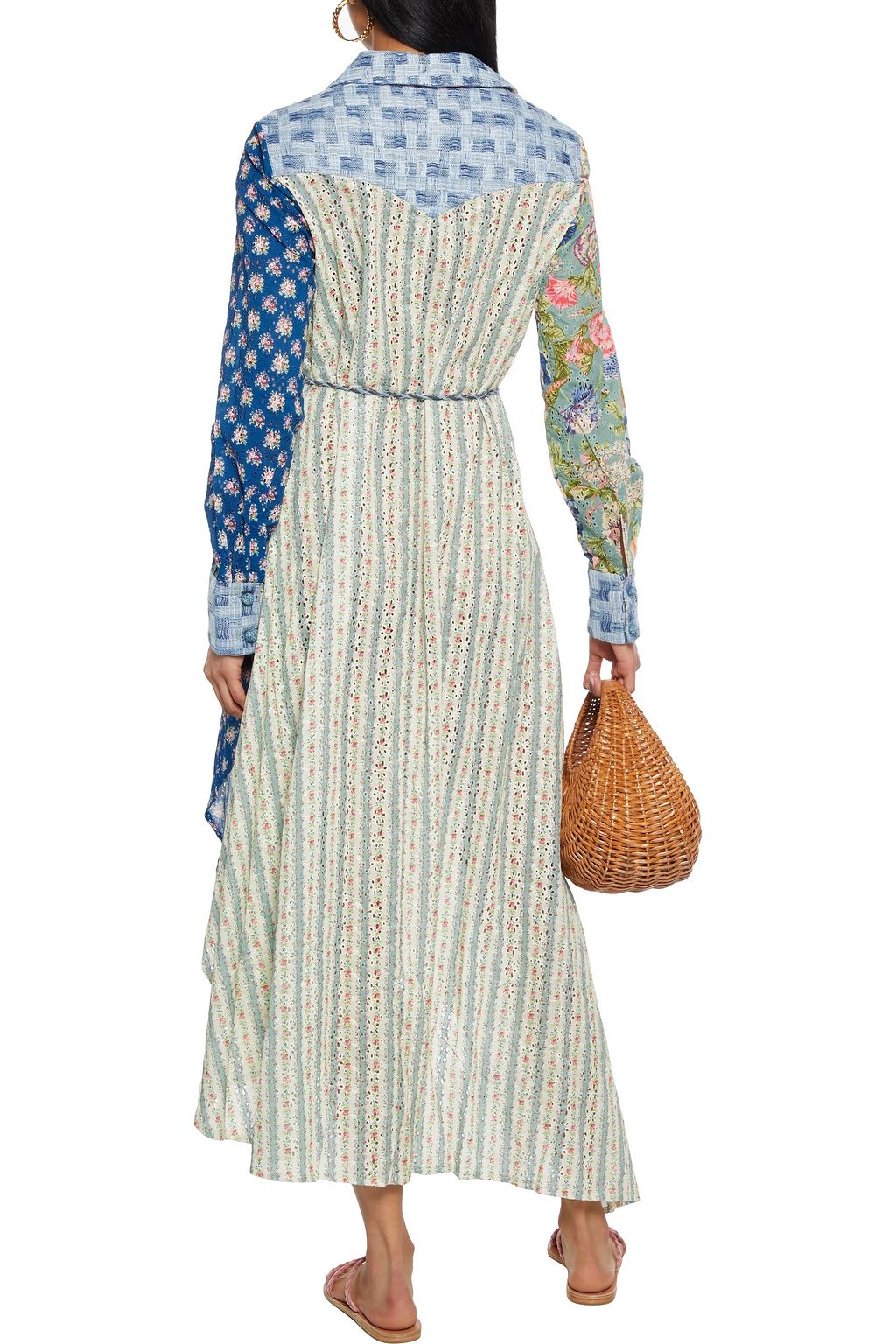 ANJUNA Lisa asymmetric floral-print broderie anglaise cotton shirt dress