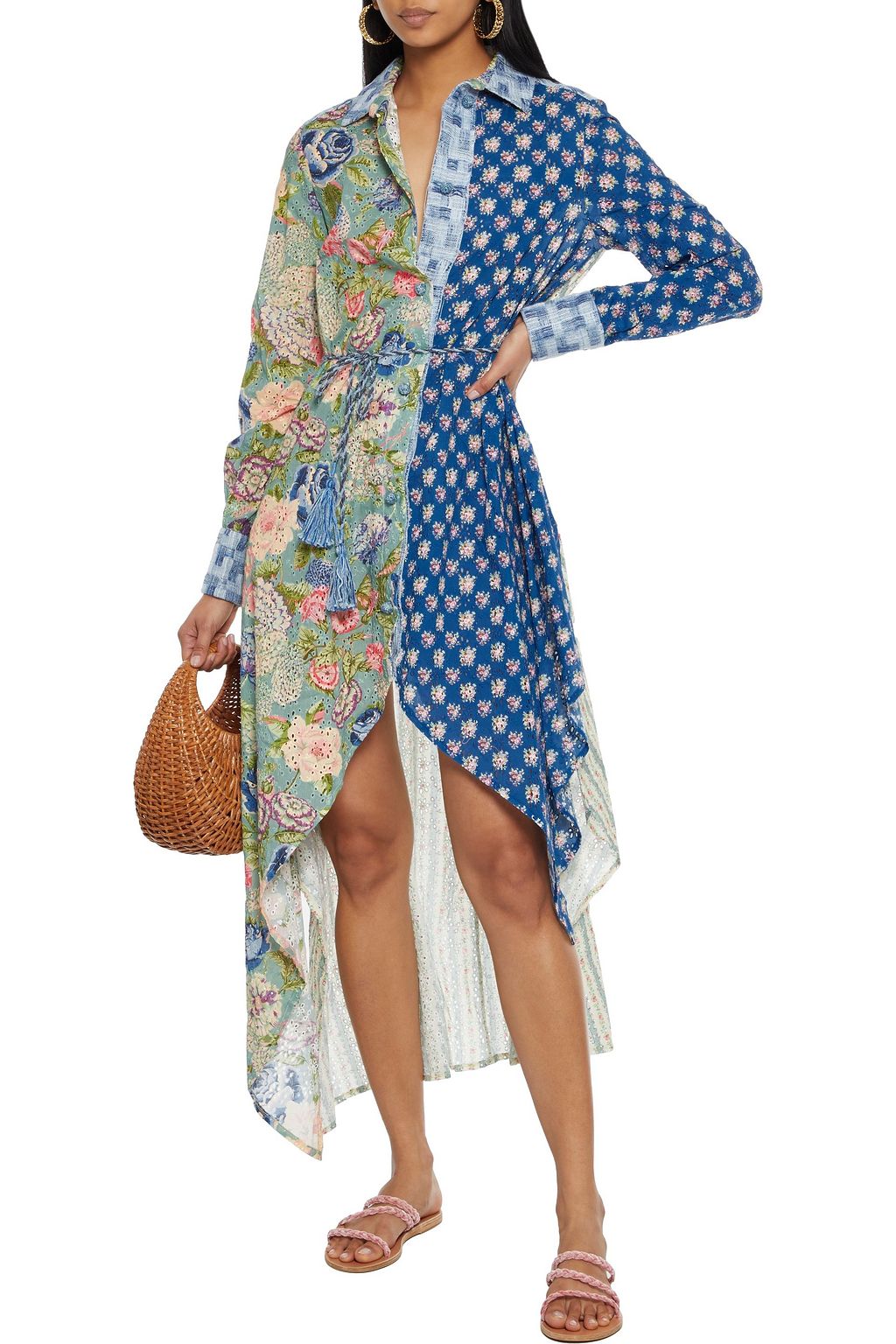 ANJUNA Lisa asymmetric floral-print broderie anglaise cotton shirt dress