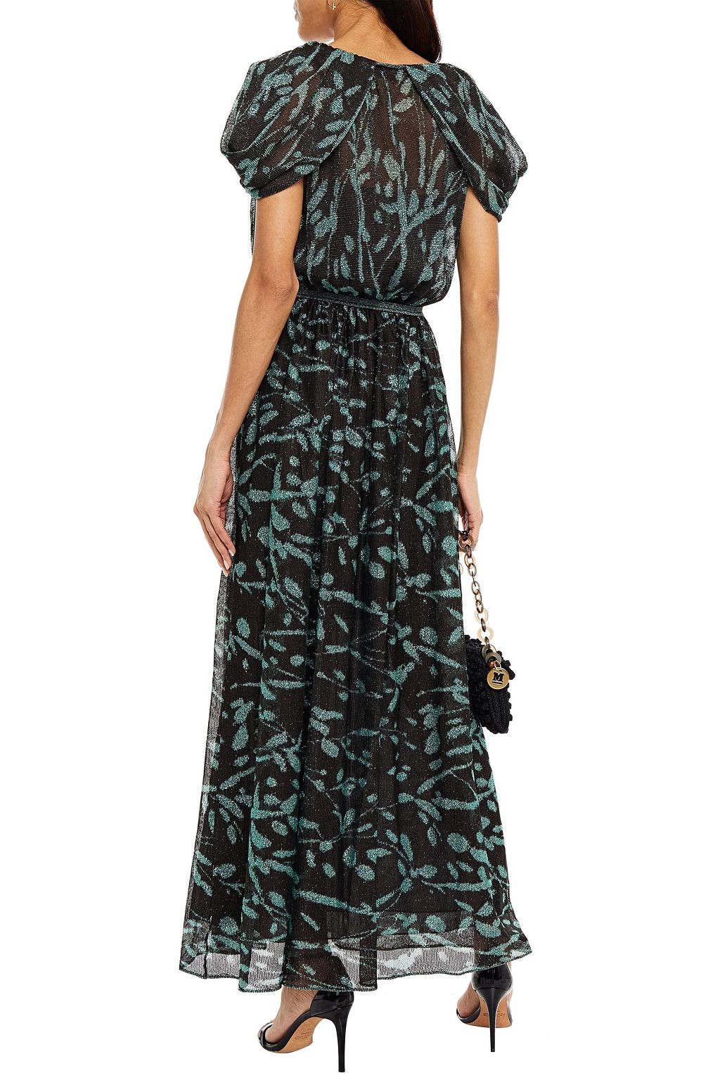 MISSONI Wrap-effect metallic crochet-knit maxi dress