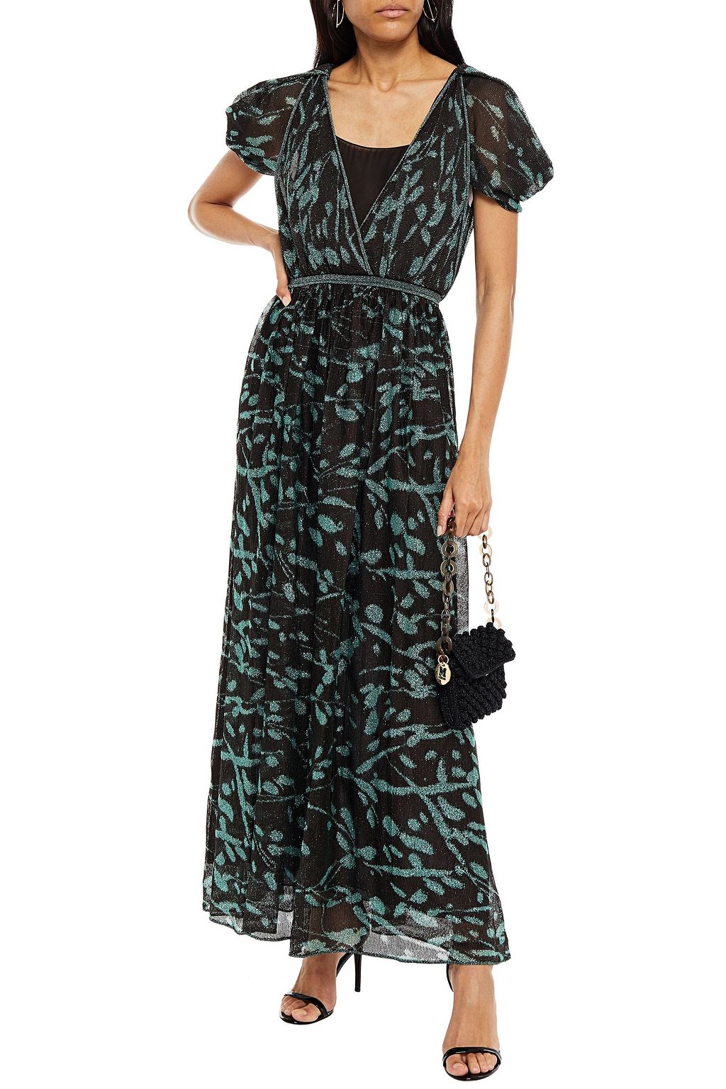 MISSONI Wrap-effect metallic crochet-knit maxi dress
