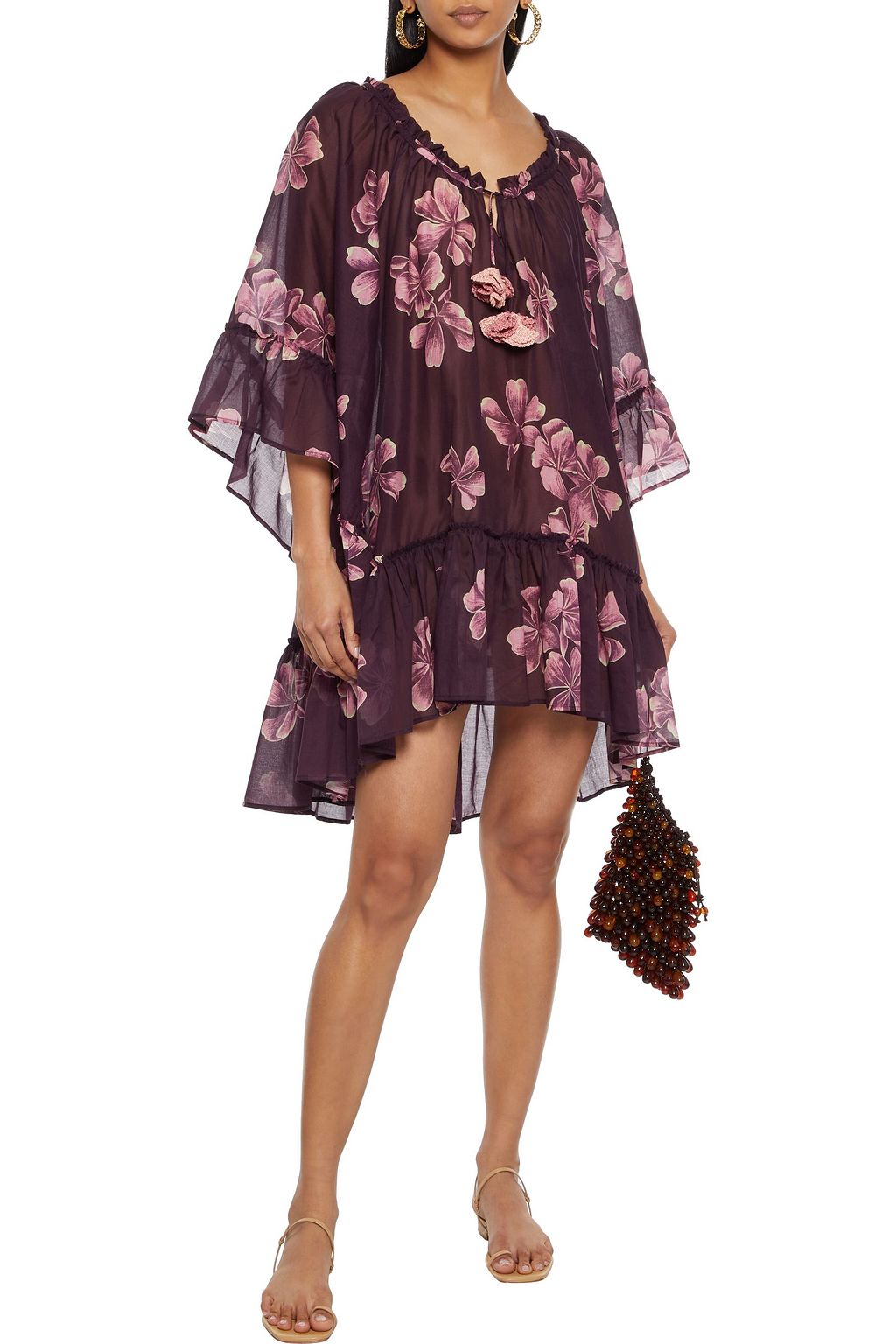 ANJUNA Futura ruffled floral-print cotton-voile coverup