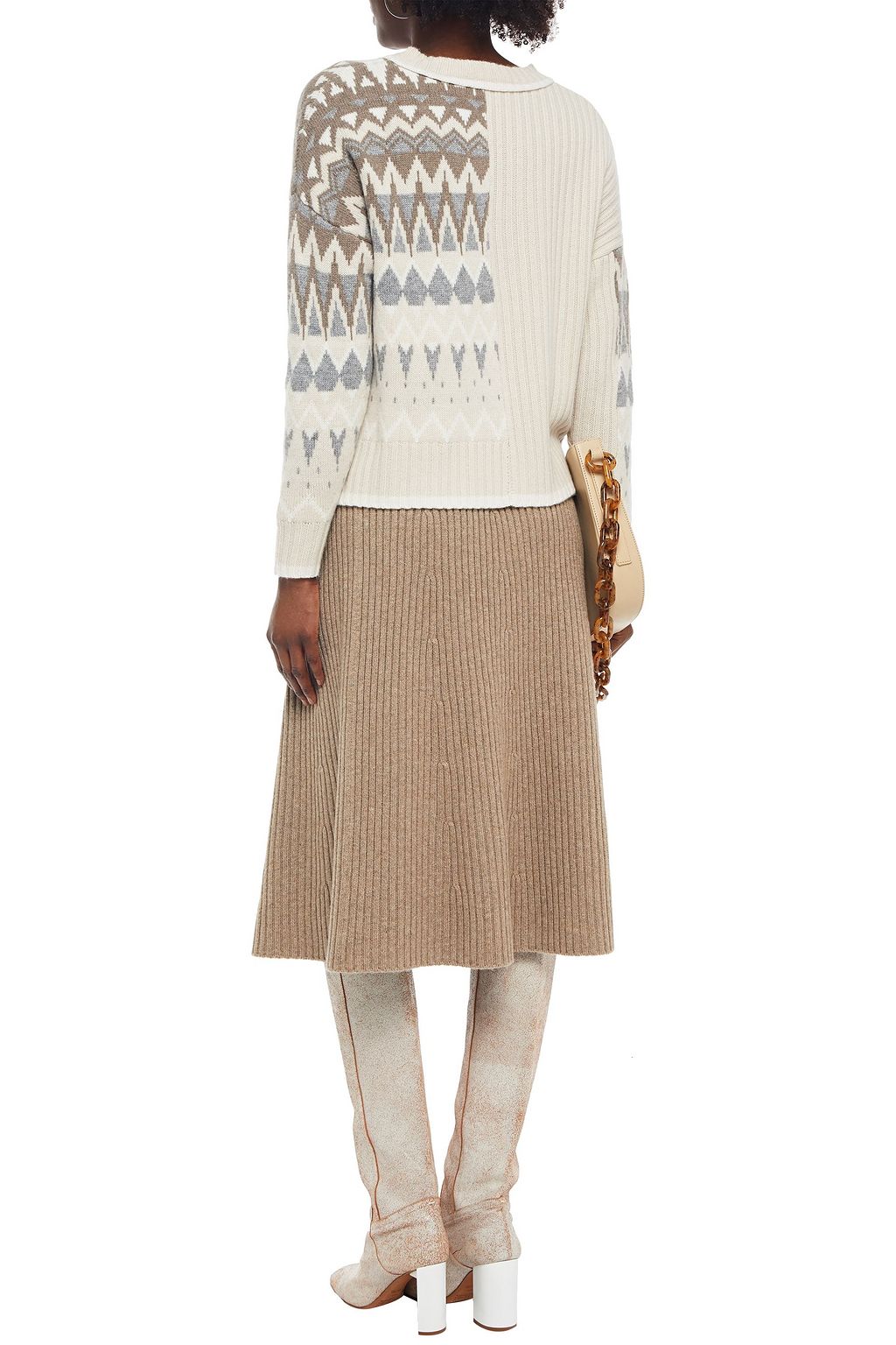 AUTUMN CASHMERE Paneled Fair Isle and ribbed-knit sweater