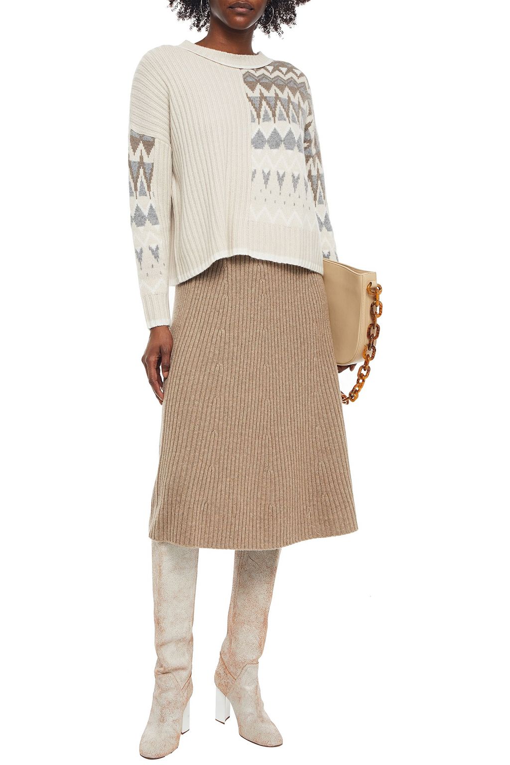 AUTUMN CASHMERE Paneled Fair Isle and ribbed-knit sweater