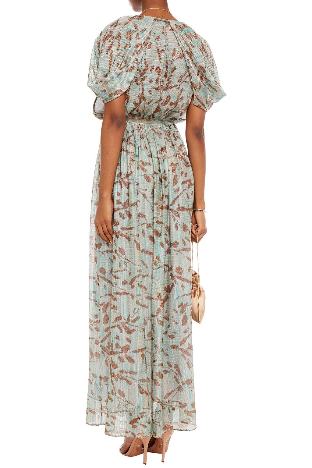 MISSONI Wrap-effect metallic crochet-knit maxi dress