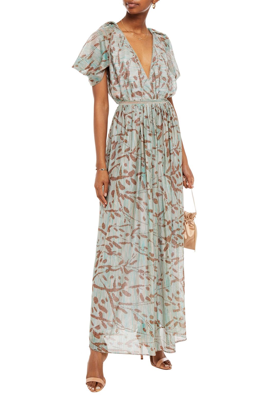 MISSONI Wrap-effect metallic crochet-knit maxi dress