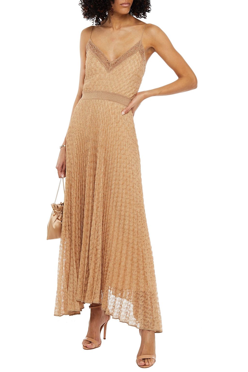 MISSONI Metallic plissé crochet-knit maxi dress