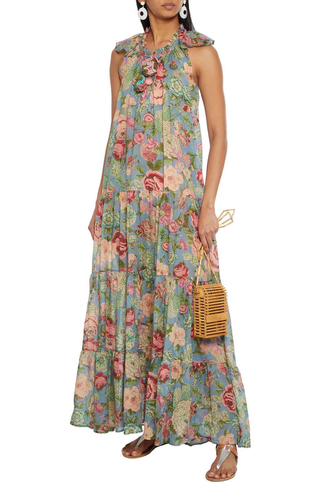 ANJUNA Ludovica tiered floral-print cotton-voile maxi dress