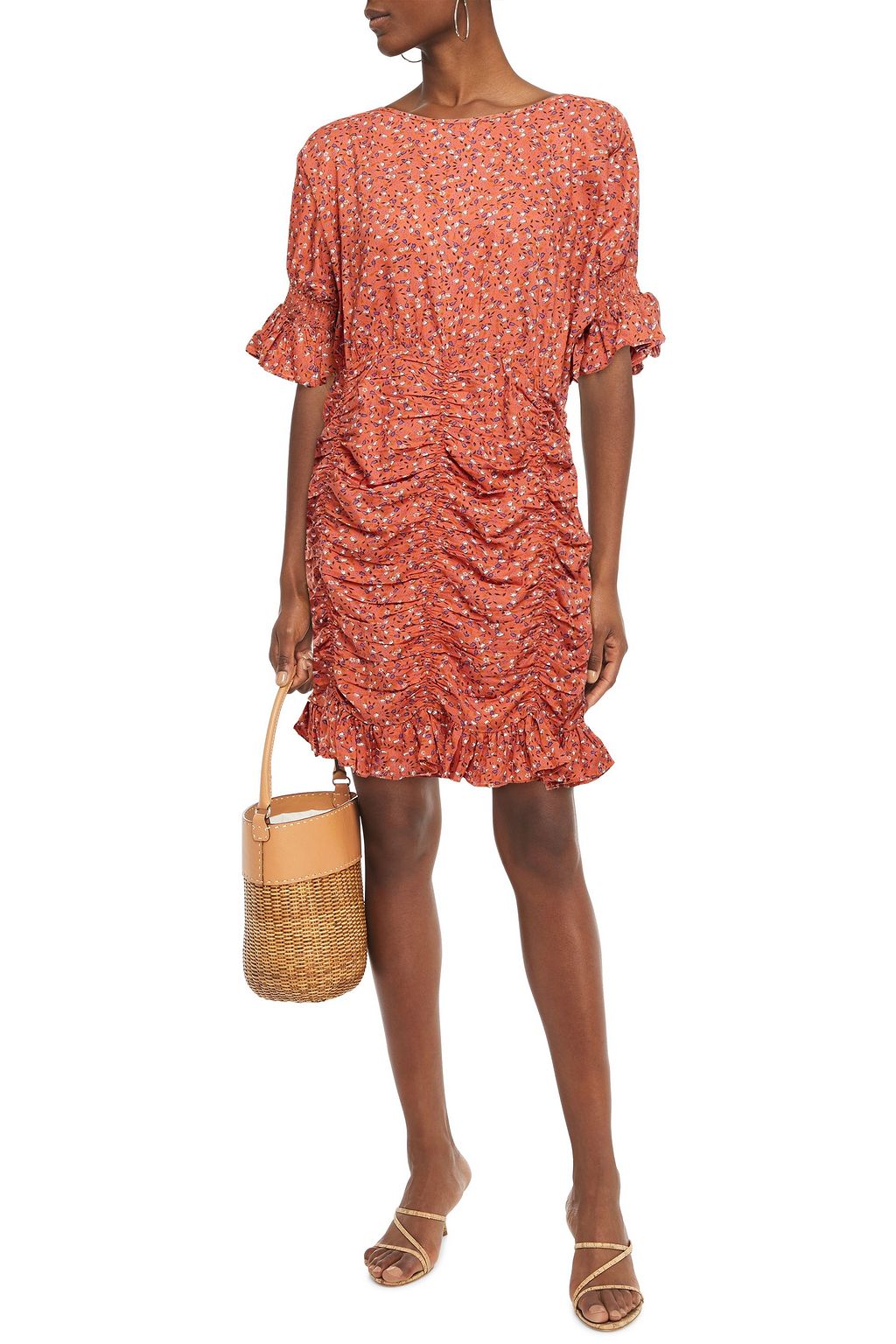 BYTIMO Gathered floral-print crepe mini dress