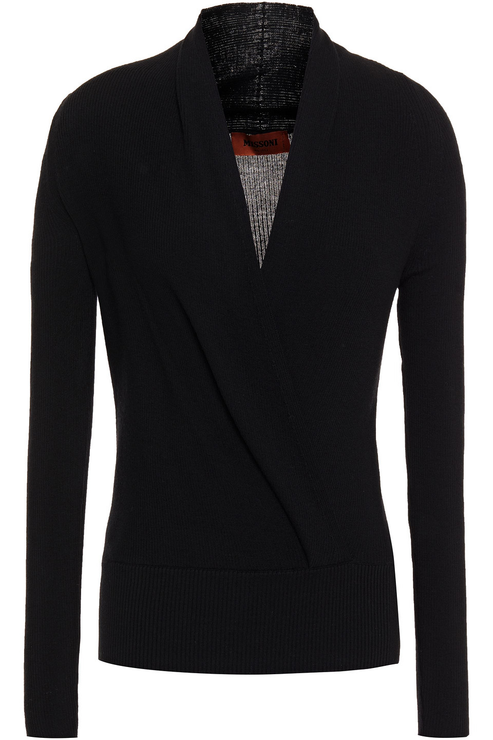 Missoni Woman Wrap-effect Ribbed Wool Sweater Black Size 40