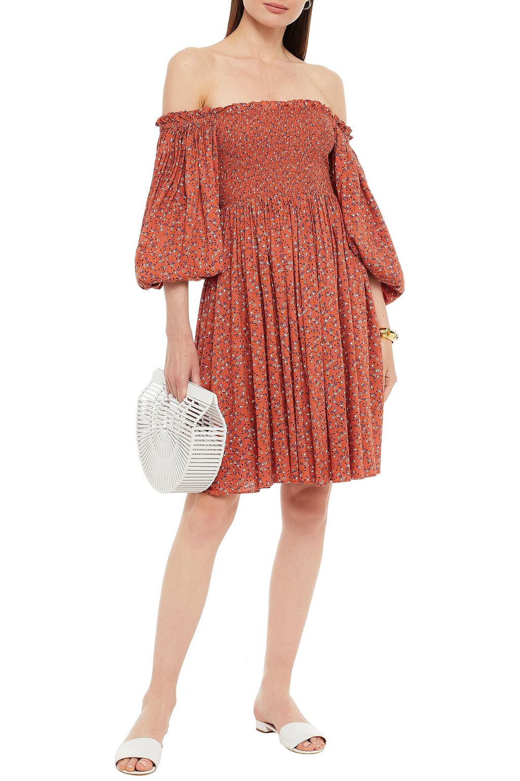 BYTIMO Shirred floral-print woven mini dress