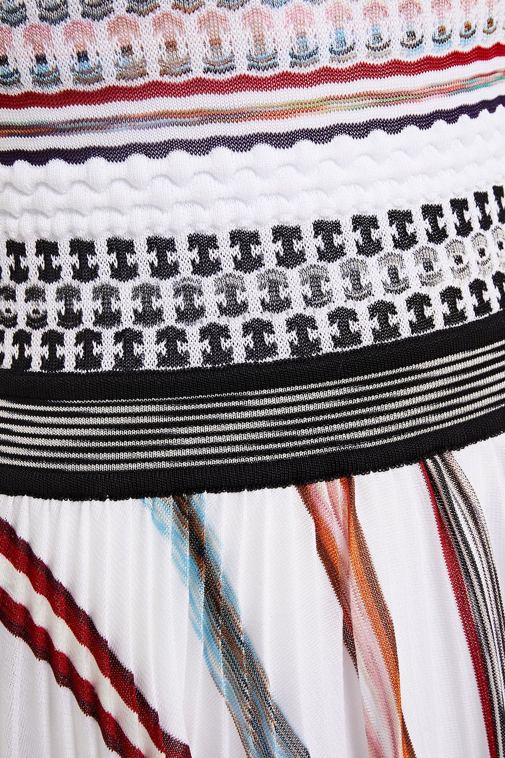 MISSONI Pleated striped crochet-knit cotton-blend dress