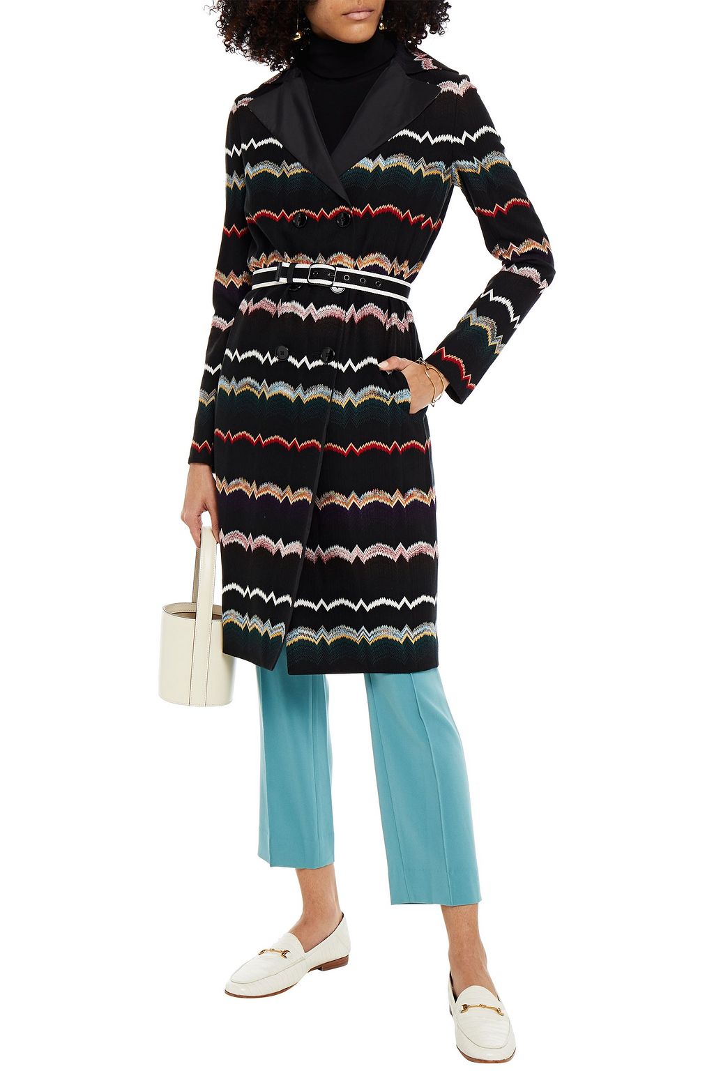 MISSONI Double-breasted crochet-knit cotton-blend coat
