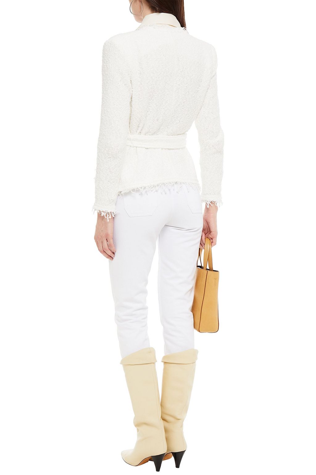 IRO Belted frayed cotton-blend bouclé jacket