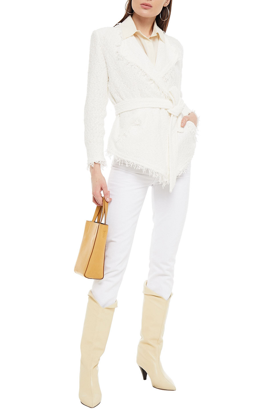 Iro Schala Belted Bouclé-tweed Wrap Jacket In White