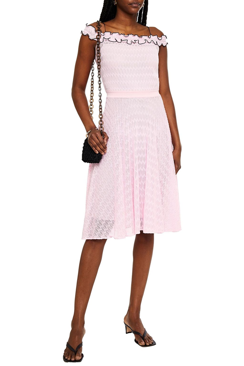 MISSONI Off-the-shoulder ruffled crochet-knit cotton dress