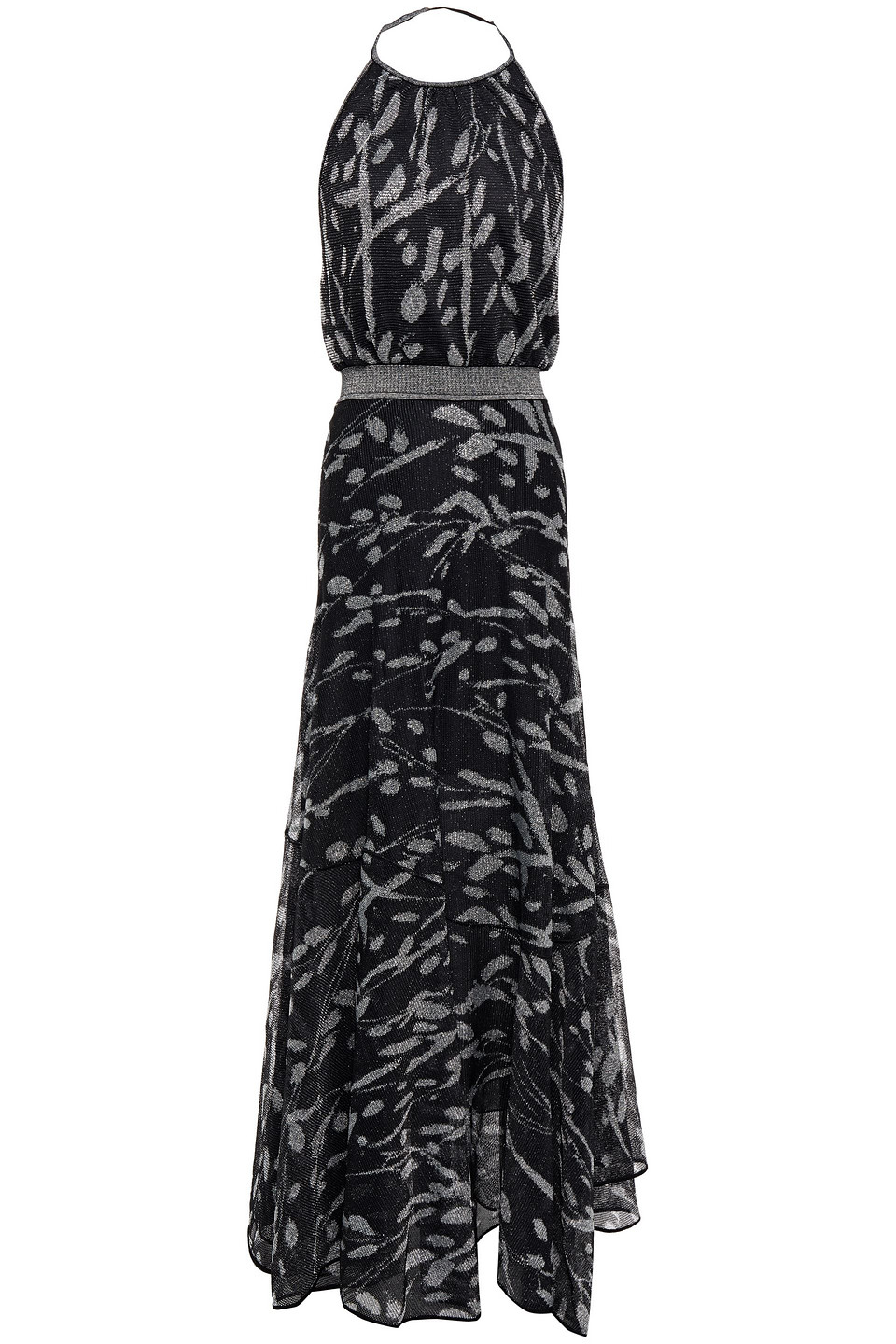 Missoni Woman Asymmetric Metallic Intarsia-knit Halterneck Maxi Dress Black Size 40