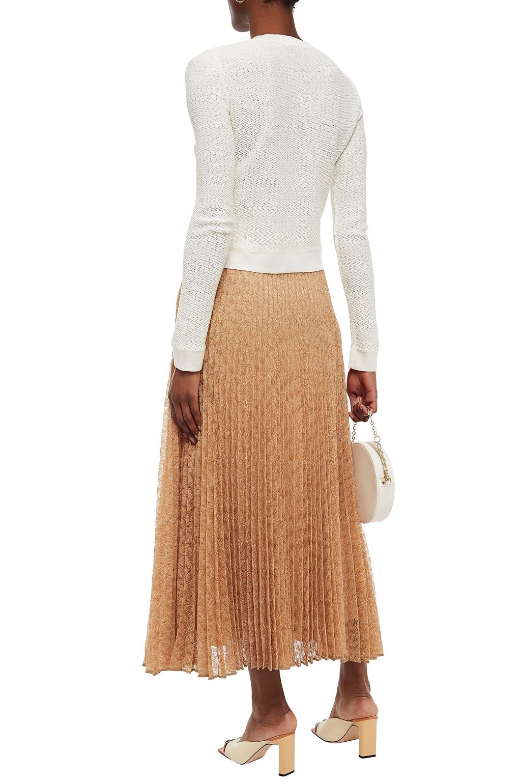 MISSONI Pleated metallic crochet-knit maxi skirt