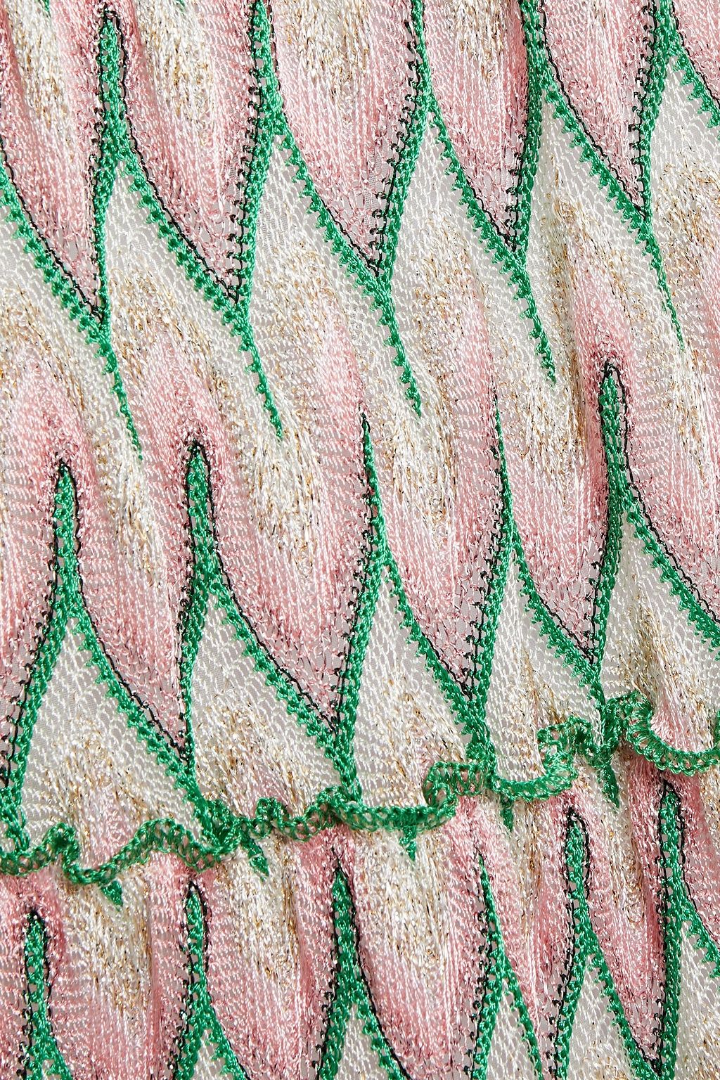 MISSONI Ruffled metallic crochet-knit mini dress